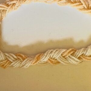 Vintage Braided Peach And White Seed Bead Necklace, 16"